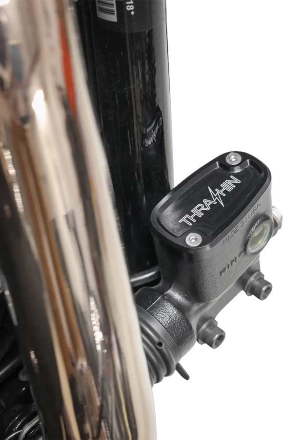 THRASHIN SUPPLY CO. Brake Reservoir Cap - Rear - Black - Twice Cut - '18+ Softail TSC-3177-4