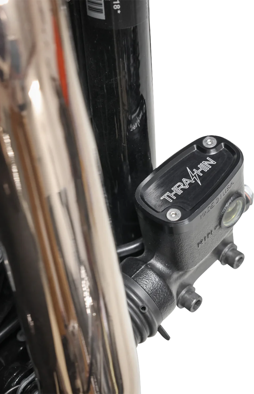 THRASHIN SUPPLY CO. Brake Reservoir Cap - Rear - Black - Twice Cut - '18+ Softail TSC-3177-4