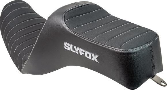 SLYFOX Highnoon Seat - Vinyl - Classic Stitch - Gray Logo - Dyna '12-'16 4694B-slyfox