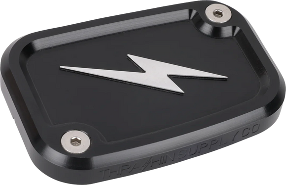 THRASHIN SUPPLY CO. Master Cylinder Cover - Brake - Front - Black/Twice-Cut TSC-3176-4