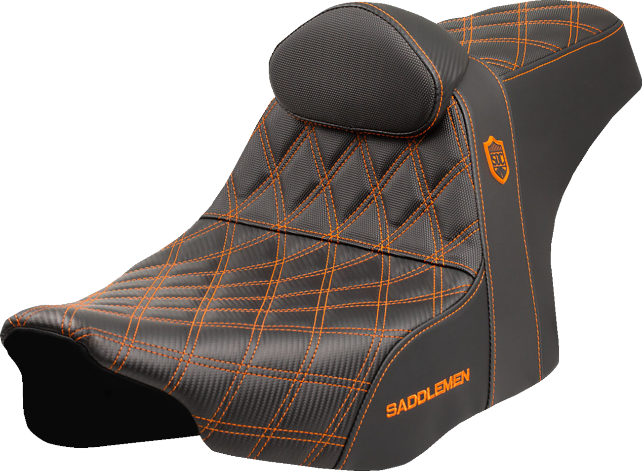 SADDLEMEN Pro Series SDC Performance Seat - Orange Stitching - w/ Backrest - FLT/FLH '23-'25 SC82307DB3