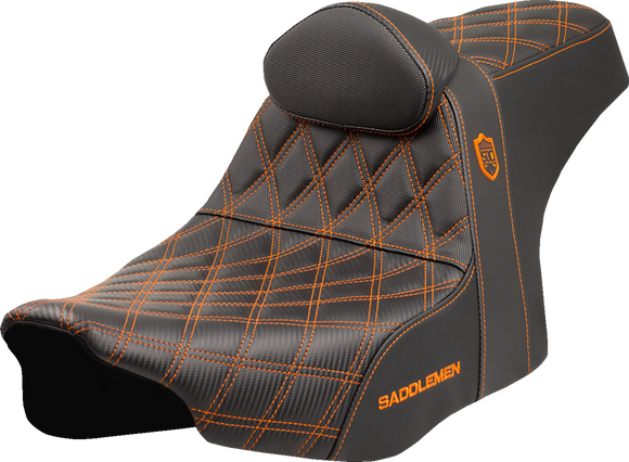 SADDLEMEN Pro Series SDC Performance Seat - Orange Stitching - w/ Backrest - FLT/FLH '23-'25 SC82307DB3