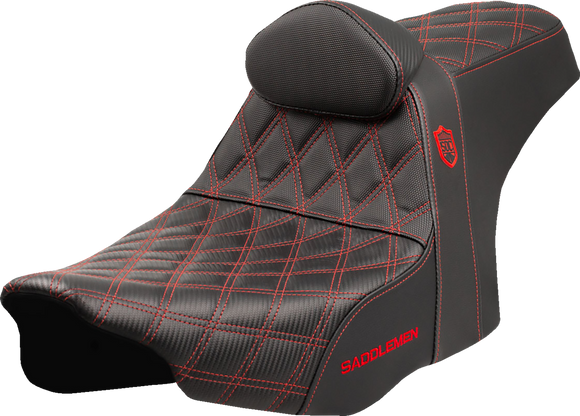 SADDLEMEN Pro Series SDC Performance Seat - Red Stitching - w/ Backrest - FLT/FLH '23-'25 SC82307DB4