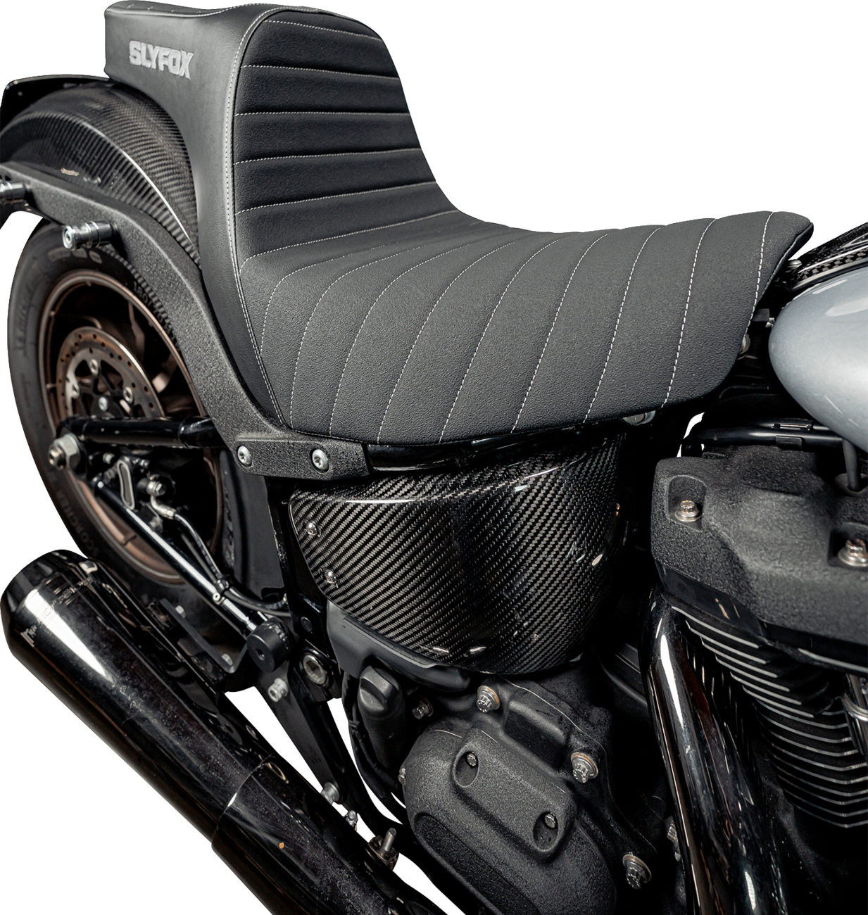 SLYFOX Highnoon Seat - Vinyl - Classic Stitch - Silver Logo - FL/FX '18-'24 4701B-slyfox