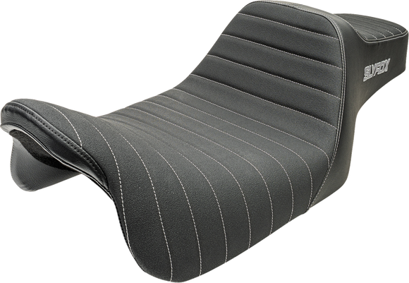 SLYFOX Highnoon Seat - Vinyl - Classic Stitch - Silver Logo - FLH/FLT '08-'24 4710B-SlyFox