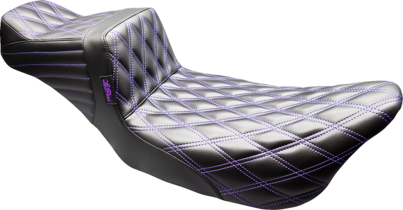 LE PERA Tailwhip Daddy Long Legs Seat - Black - Purple Double Diamond Stitch - FLT/FLH '08-'23 LK-587DLDD-P01