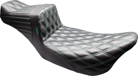 LE PERA Tailwhip Daddy Long Legs Seat - Black - Green Double Diamond Stitch - FLT/FLH '08-'23 LK-587DLDD-GN08