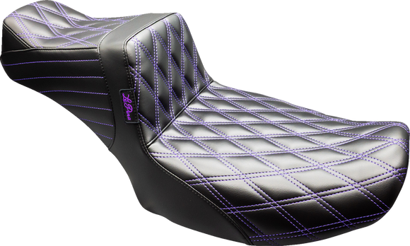 LE PERA Tailwhip Daddy Long Legs Seat - Black - Purple Double Diamond Stitch - FLT/FLH '24-'25 LV-587DLDD-P01