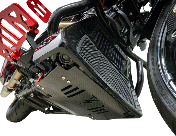 THRASHIN SUPPLY CO. Skid Plate - Carbon Fiber/Gloss - With Red Brackets - FLHX/FLTRX TSC-3034-2