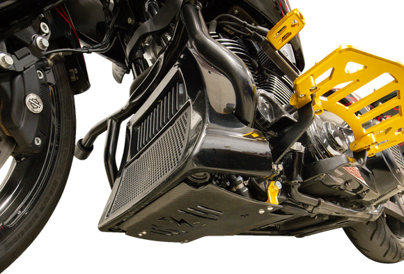 THRASHIN SUPPLY CO. Skid Plate - Carbon Fiber/Gloss - With Gold Brackets - FLHX/FLTRX TSC-3034-5