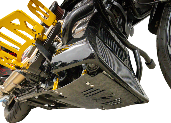 THRASHIN SUPPLY CO. Skid Plate - Carbon Fiber/Forged - With Gold Brackets - FLHX/FLTRX TSC-3035-5