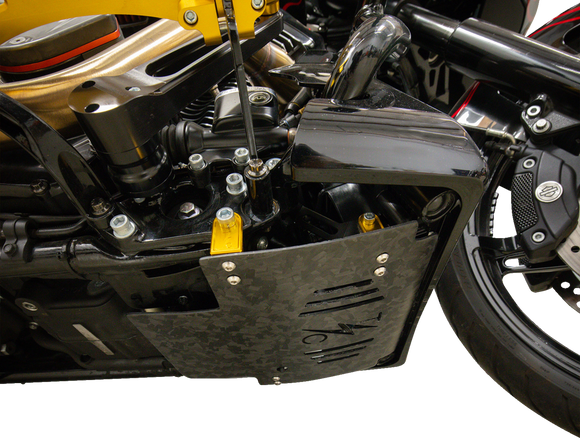 THRASHIN SUPPLY CO. Skid Plate - Carbon Fiber/Forged - With Gold Brackets - FLHX/FLTRX TSC-3035-5