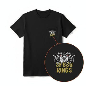 Black t-shirt with 'Speed Kings' logo on a white background