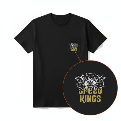 Black t-shirt with 'Speed Kings' logo on a white background