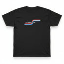 Black t-shirt with amf style speed-kings logo on a white background