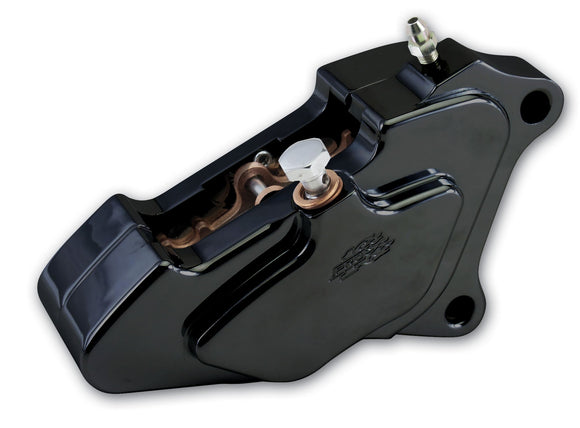 602210B black 4-piston billet front-right brake caliper for 2000-2007 Harley-Davidson (mag wheels required)