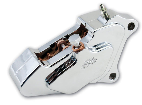Chrome 4-piston billet front-right brake caliper for Harley-Davidson (Part 602020, 1984–1999; requires mag wheels)
