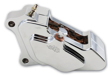 Show-chrome 4-piston billet front-left brake caliper for Harley‑Davidson (1984–1999)