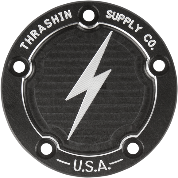 THRASHIN SUPPLY CO. Points Cover - Dished - Black - 5 Hole - Twin Cam TSC-3026-4