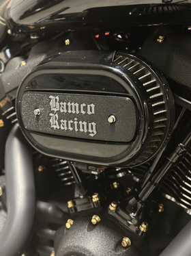 Bamco Racing air cleaner on Harley-Davidson engine fitted with gold ARP stainless steel bolts