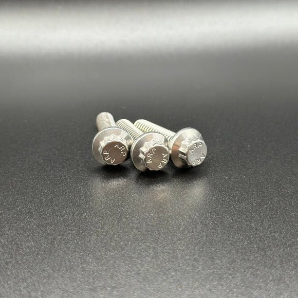 Close-up of BAMCO ARP stainless bolts installed on a Harley-Davidson M8 Softail, M8 Softail Rear Brake Reservoir Pin/Bolt Kit