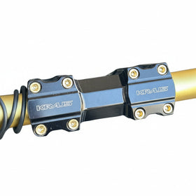 Bamco ARP stainless-steel gold Allen-head bolts in Kraus top clamp on Harley-Davidson handlebar