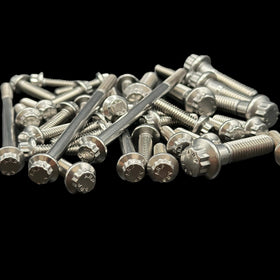Close-up of BAMCO ARP stainless bolts installed on a Harley-Davidson Dyna, Dyna Oil Line Cover ARP Kit