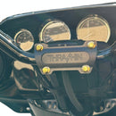 Thrashin OG riser on Harley-Davidson handlebar with four gold-plated ARP stainless steel bolts by Bamco