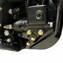 Close-up of Bamco ARP gold-plated stainless bolts installed on black 2020+ Harley-Davidson Softail crash bar frame