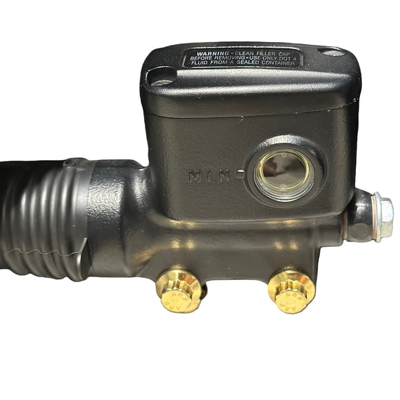 Rear brake reservoir with two gold ARP stainless steel 12-point bolts by Bamco for Harley Davidson Softail/Bagger (M8)