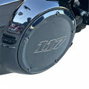 Black Harley M8 Bagger/Twin Cam derby cover (117) fitted with five BAMCO ARP stainless steel reduced‑head 1/4‑20 derby bolts