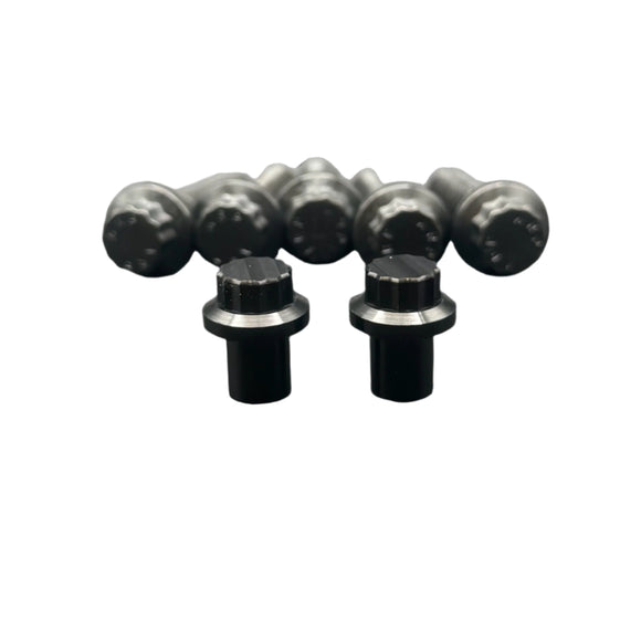 ARP stainless steel Bamco bolts for Harley-Davidson, black flanged head hardware close-up