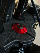 ARP stainless steel bolt for Harley‑Davidson with red Bamco anodized washer on black triple tree