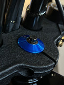 Bamco ARP stainless steel bolt with blue anodized washer installed on Harley‑Davidson top triple clamp