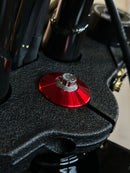 ARP stainless steel bolt with red Bamco anodized washer on Harley-Davidson triple tree clamp