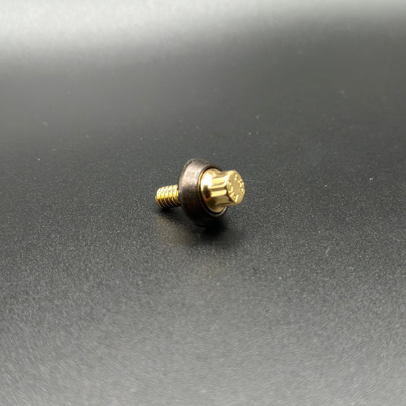 ARP stainless steel bolt with integrated washer, gold finish, for Harley‑Davidson by Bamco on dark background