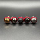 Set of five ARP stainless steel bolts for Harley-Davidson by Bamco with red anodized collars, gold, silver and black
