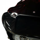 Close-up of Bamco ARP stainless steel bolt with colored CNC washer on black Harley-Davidson Road Glide windshield