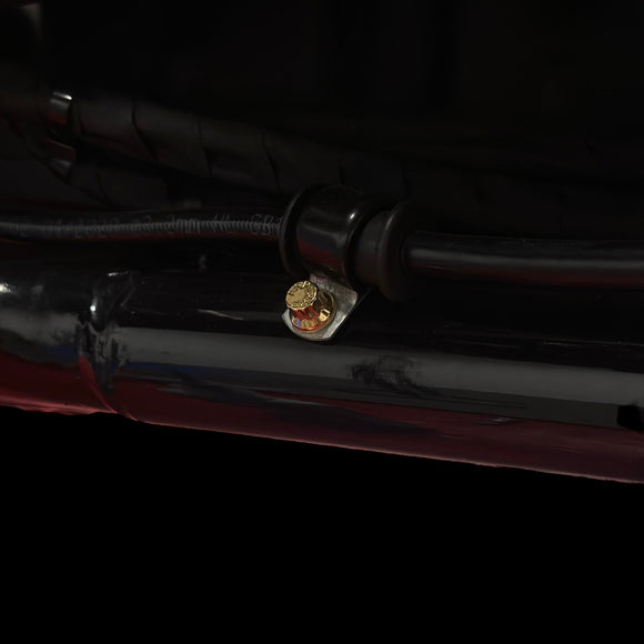 Close-up of BAMCO ARP stainless bolts installed on a Harley-Davidson M8 Softail, M8 Softail Rear Brake Line Holder ARP Bolt Kit