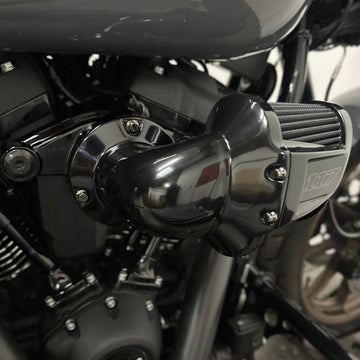 Close-up of BAMCO ARP stainless bolts installed on a Harley-Davidson M8, 117 M8 Stock Intake ARP Kit