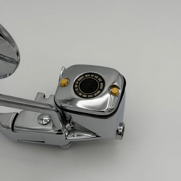 Close-up of BAMCO ARP stainless bolts installed on a Harley-Davidson 99-06 Twin Cam, 99-06 Dyna/Softail Front Master Cylinder Cap ARP Bolt Kit