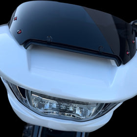 Close-up of BAMCO ARP stainless bolts installed on a Harley-Davidson 23.5+ Touring, 23.5+ Road Glide/Street Glide Windshield ARP Kit