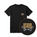 Black t-shirt with 'Speed Kings' logo on a white background