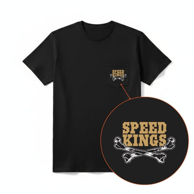 Black t-shirt with 'Speed Kings' logo on a white background