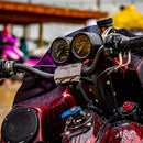 8.5-inch pull-back motorcycle handlebar risers
Motorcycle handlebars with dual gauge cluster and pull-back risers