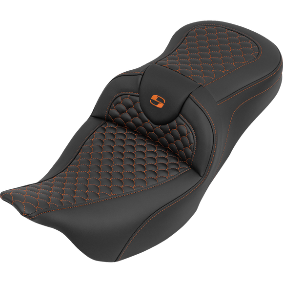 Saddlemen Roadsofa Seat Without Backrest Dragon Stitch Orange Stitch FLH/FLT '08-'25