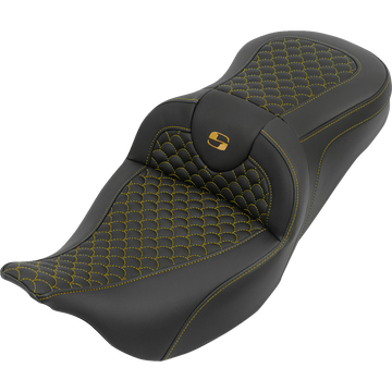 Saddlemen Roadsofa Seat Without Backrest Dragon Stitch Gold Stitch FLH/FLT '08-'25