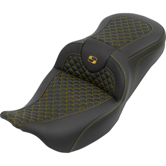 Saddlemen Roadsofa Seat Without Backrest Dragon Stitch Gold Stitch FLH/FLT '08-'25