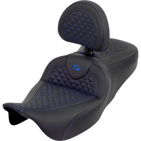 Saddlemen Roadsofa Seat Dragon Scale Blue Stitch with Backrest Touring '08-'25