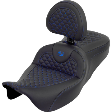 Saddlemen Roadsofa Seat Dragon Scale Blue Stitch with Backrest Touring '08-'25